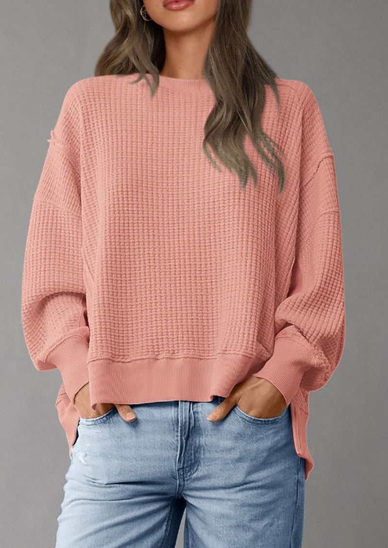 PRETTYGARDEN Oversized Sweatshirt for Women Fashion Crewneck Long Sleeve Pullover Waffle Knit Tops Fall Trendy Clothes