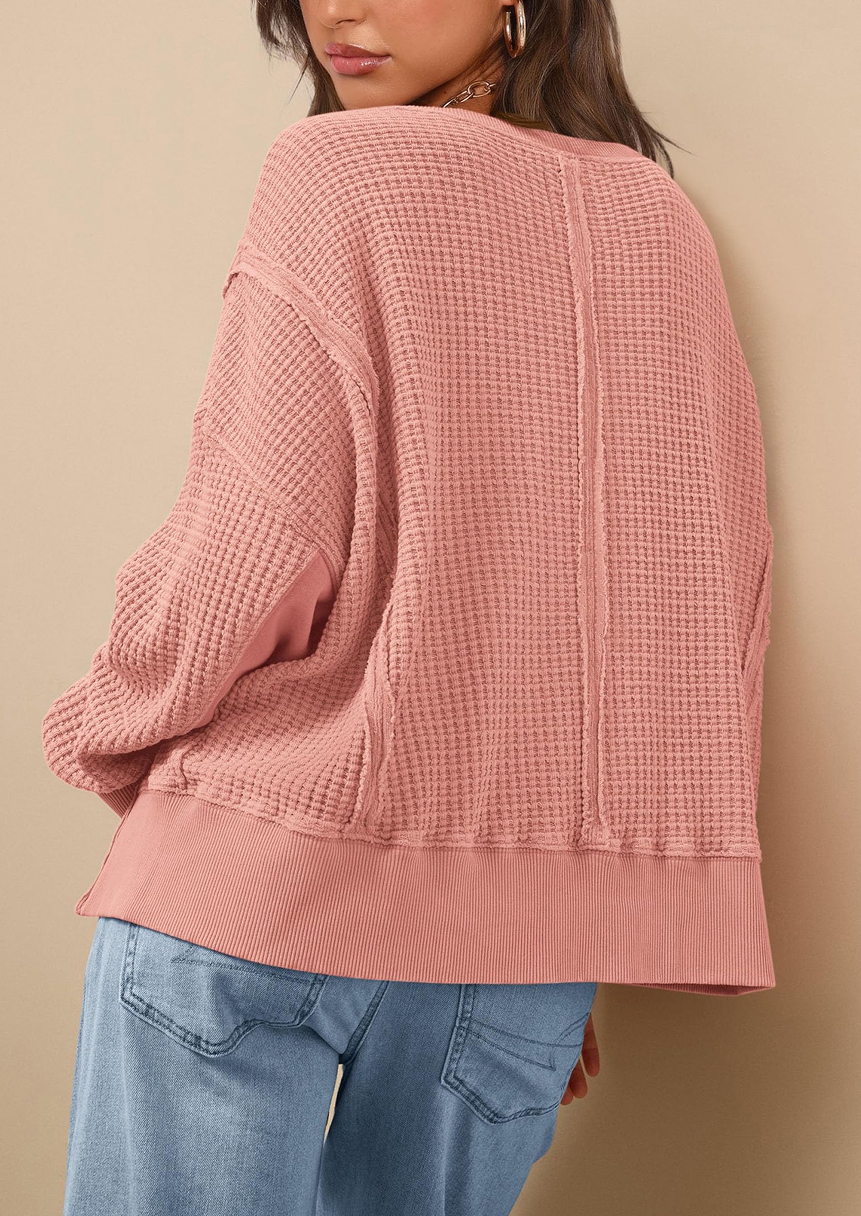 PRETTYGARDEN Oversized Sweatshirt for Women Fashion Crewneck Long Sleeve Pullover Waffle Knit Tops Fall Trendy Clothes