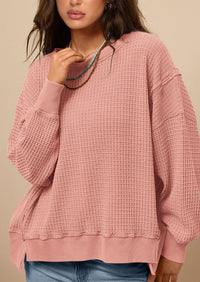 PRETTYGARDEN Oversized Sweatshirt for Women Fashion Crewneck Long Sleeve Pullover Waffle Knit Tops Fall Trendy Clothes