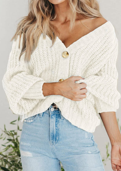 PRETTYGARDEN Women's Chunky Knit Open Front Sweater Long Sleeve Button Loose Short Cardigan Outerwear Coats