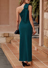 PRETTYGARDEN Summer One Shoulder Long Formal Women's Dress Sleeveless Ruched Bodycon Wedding Guest Slit Maxi Dresses