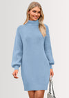 PRETTYGARDEN Sweater Dress for Women Long Puff Sleeve Turtleneck Ribbed Knit Oversized Pullover Winter Short Dress