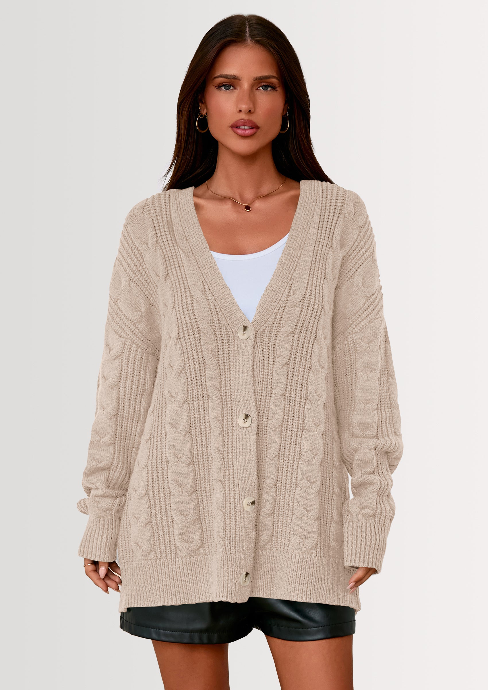 PRETTYGARDEN Women's Cable Knit Sweaters Fall Oversized Chunky Open Front Long Sleeve Cardigan Winter Coats