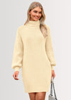 PRETTYGARDEN Sweater Dress for Women Long Puff Sleeve Turtleneck Ribbed Knit Oversized Pullover Winter Short Dress