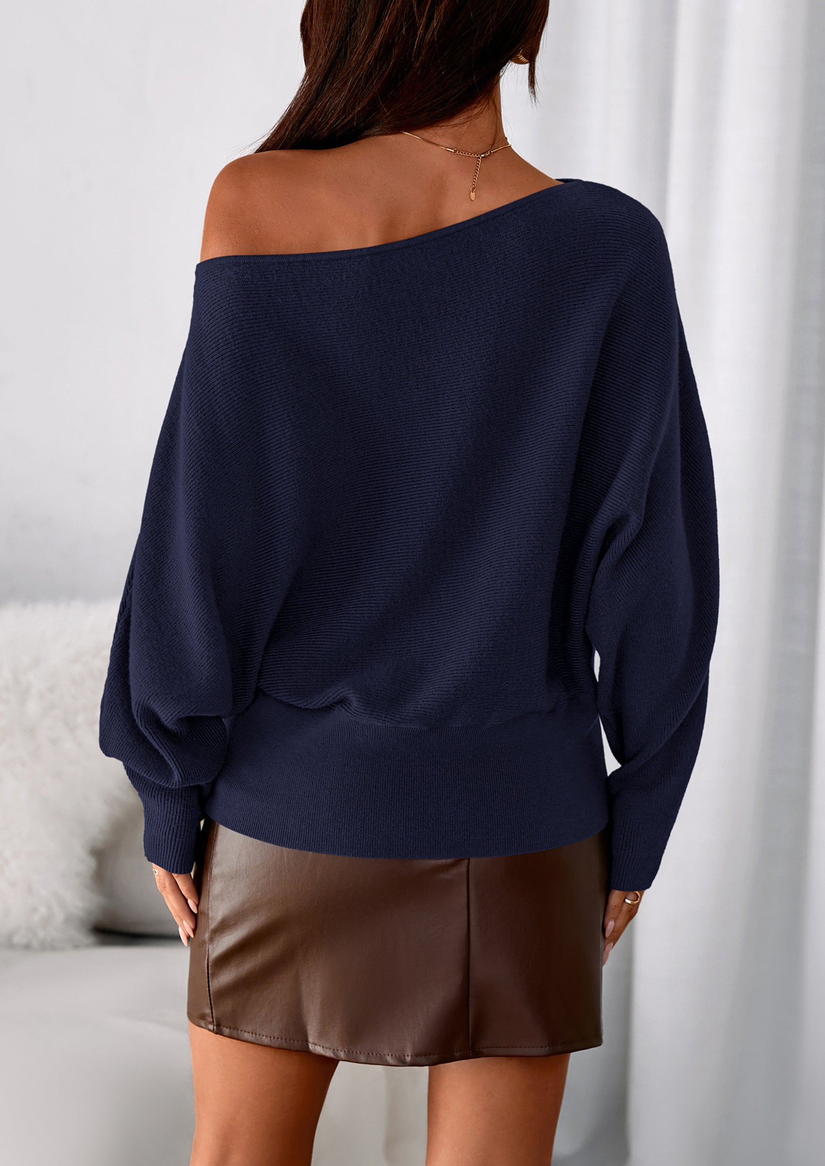 PRETTYGARDEN Women Off The Shoulder Sweater Fall Trendy Long Batwing Sleeve Knit Pullover Going Out Tops Winter Clothing