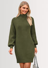 PRETTYGARDEN Sweater Dress for Women Long Puff Sleeve Turtleneck Ribbed Knit Oversized Pullover Winter Short Dress
