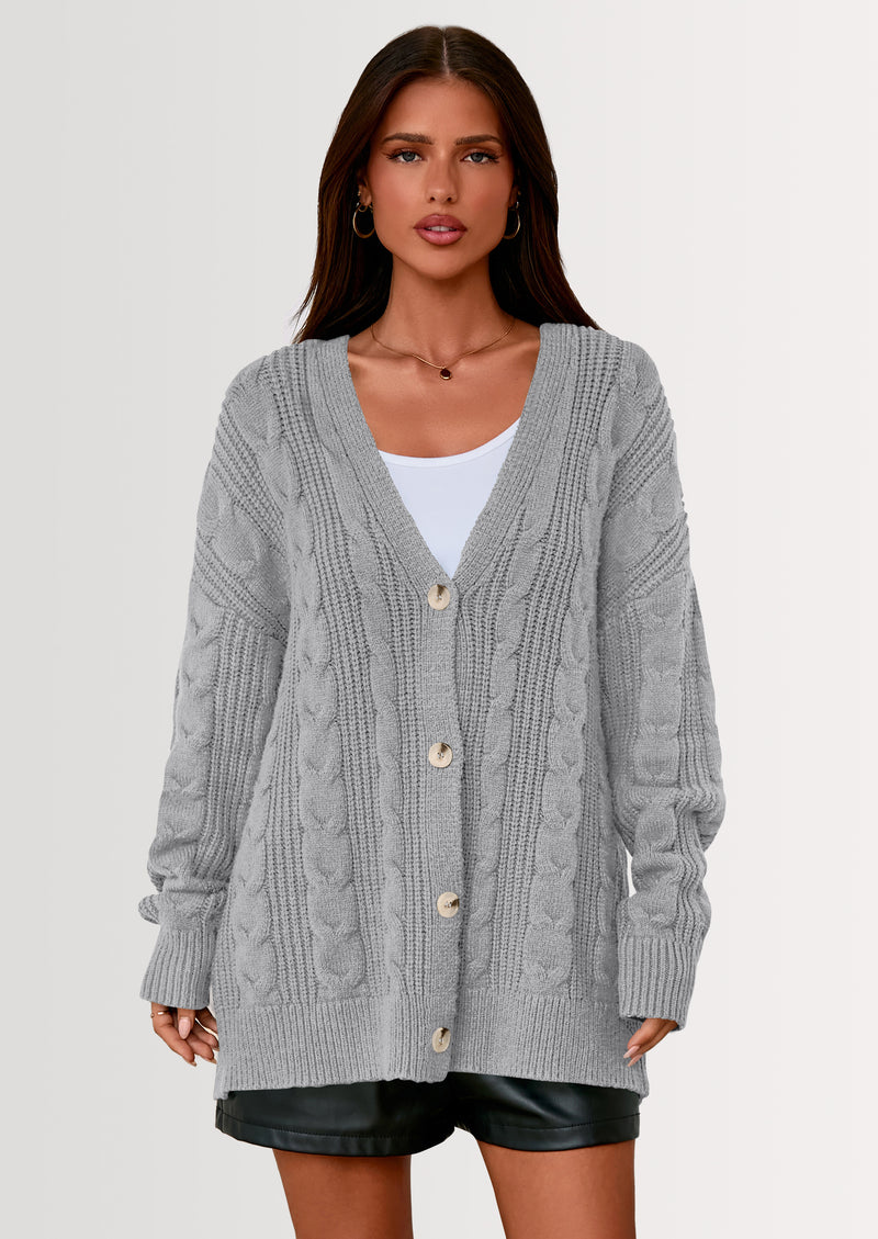 PRETTYGARDEN Women's Cable Knit Sweaters Fall Oversized Chunky Open Front Long Sleeve Cardigan Winter Coats
