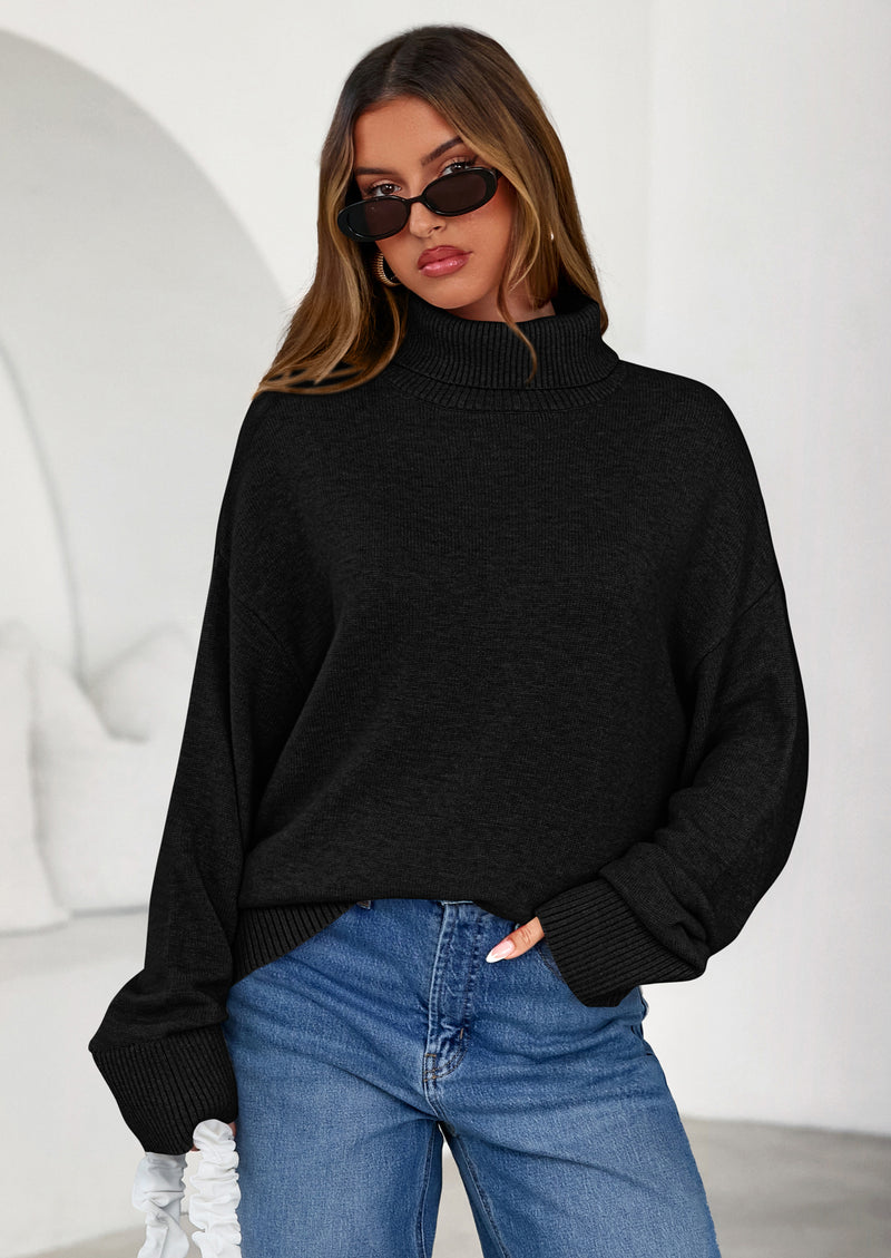 PRETTYGARDEN Womens Turtleneck Long Sleeve Sweater Fall Trendy Loose Fit Casual Tops Chunky Knit Pullover Sweaters