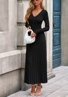 PRETTYGARDEN Women Sweater Dress Fall Fashion Long Sleeve V Neck Ribbed Knit Pleated A Line Elegant Maxi Winter Dresses