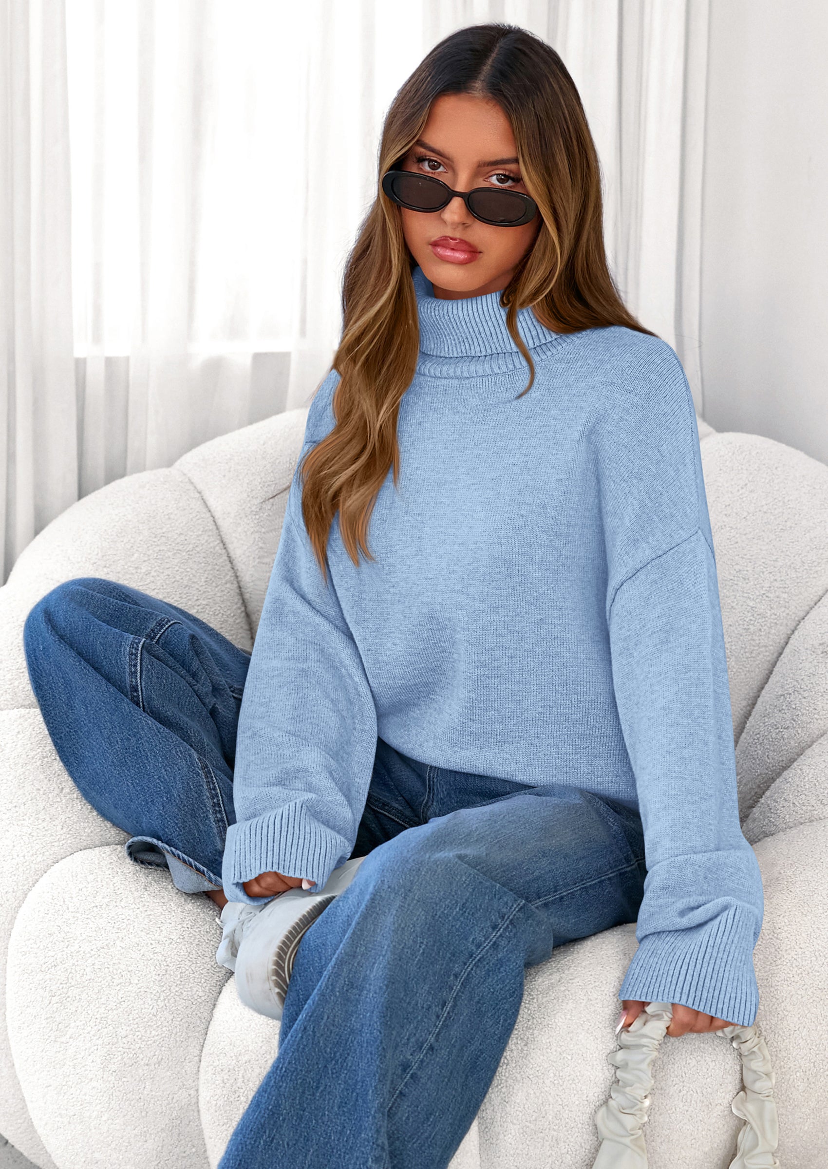 PRETTYGARDEN Womens Turtleneck Long Sleeve Sweater Fall Trendy Loose Fit Casual Tops Chunky Knit Pullover Sweaters