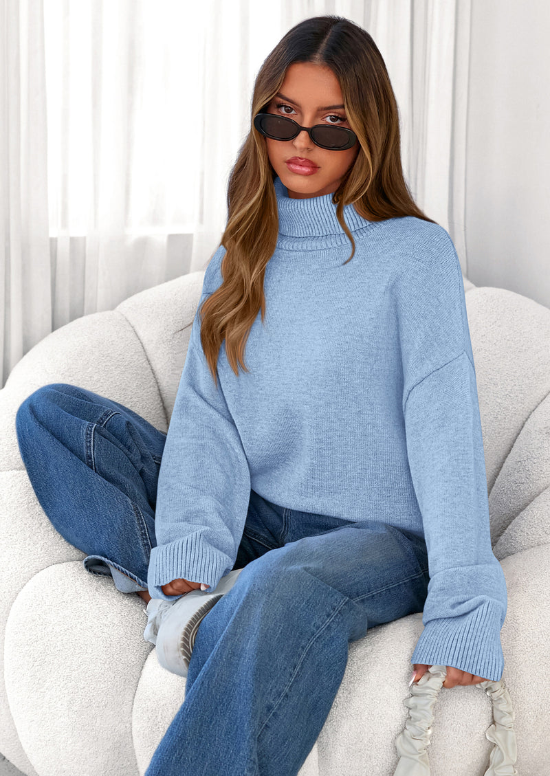 PRETTYGARDEN Womens Turtleneck Long Sleeve Sweater Fall Trendy Loose Fit Casual Tops Chunky Knit Pullover Sweaters