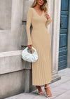 PRETTYGARDEN Women Sweater Dress Fall Fashion Long Sleeve V Neck Ribbed Knit Pleated A Line Elegant Maxi Winter Dresses