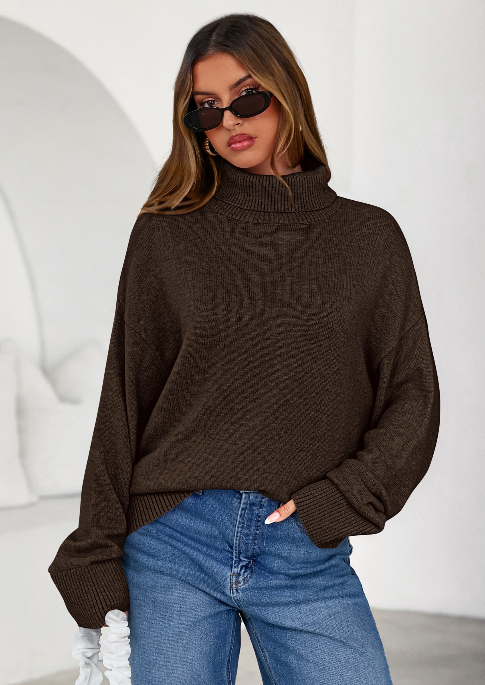 PRETTYGARDEN Womens Turtleneck Long Sleeve Sweater Fall Trendy Loose Fit Casual Tops Chunky Knit Pullover Sweaters
