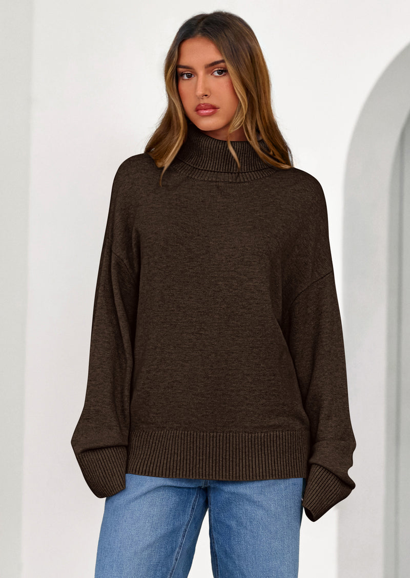 PRETTYGARDEN Womens Turtleneck Long Sleeve Sweater Fall Trendy Loose Fit Casual Tops Chunky Knit Pullover Sweaters