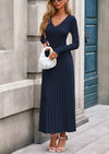 PRETTYGARDEN Women Sweater Dress Fall Fashion Long Sleeve V Neck Ribbed Knit Pleated A Line Elegant Maxi Winter Dresses