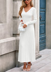 PRETTYGARDEN Women Sweater Dress Fall Fashion Long Sleeve V Neck Ribbed Knit Pleated A Line Elegant Maxi Winter Dresses