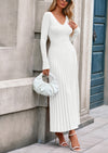 PRETTYGARDEN Women Sweater Dress Fall Fashion Long Sleeve V Neck Ribbed Knit Pleated A Line Elegant Maxi Winter Dresses