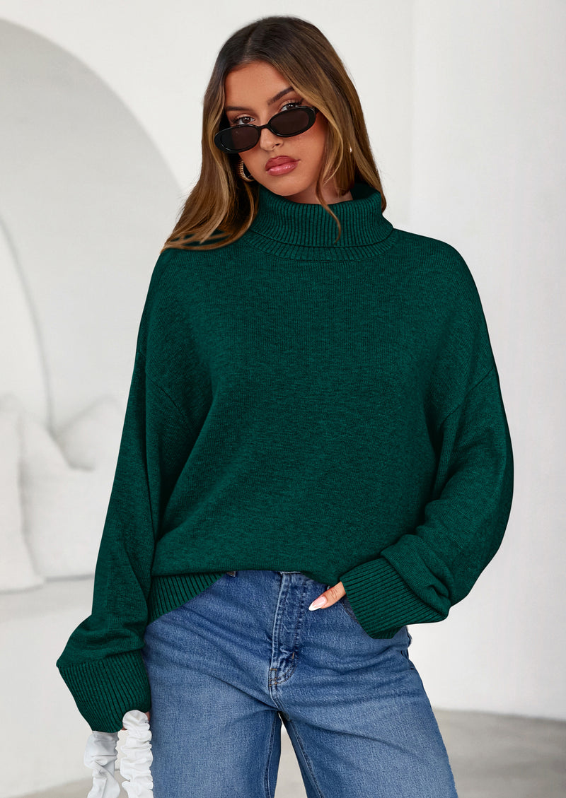 PRETTYGARDEN Womens Turtleneck Long Sleeve Sweater Fall Trendy Loose Fit Casual Tops Chunky Knit Pullover Sweaters