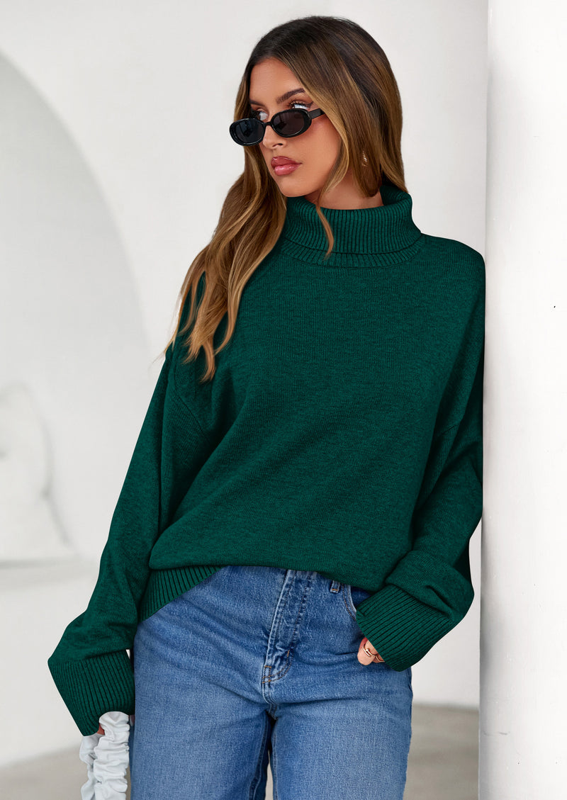 PRETTYGARDEN Womens Turtleneck Long Sleeve Sweater Fall Trendy Loose Fit Casual Tops Chunky Knit Pullover Sweaters