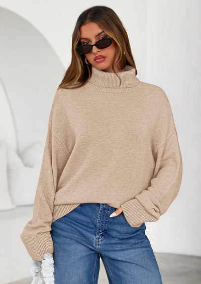 PRETTYGARDEN Womens Turtleneck Long Sleeve Sweater Fall Trendy Loose Fit Casual Tops Chunky Knit Pullover Sweaters