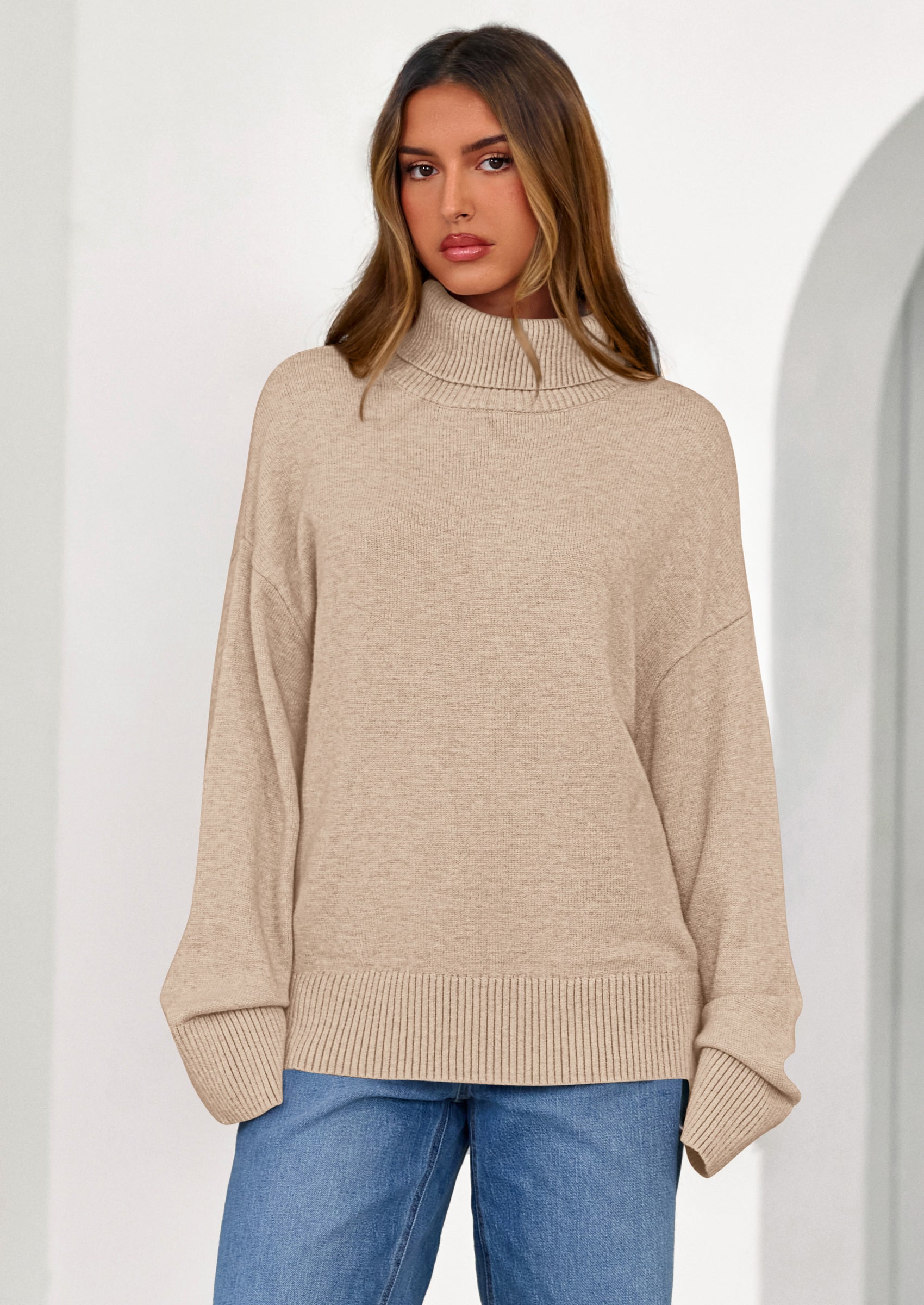 PRETTYGARDEN Womens Turtleneck Long Sleeve Sweater Fall Trendy Loose Fit Casual Tops Chunky Knit Pullover Sweaters
