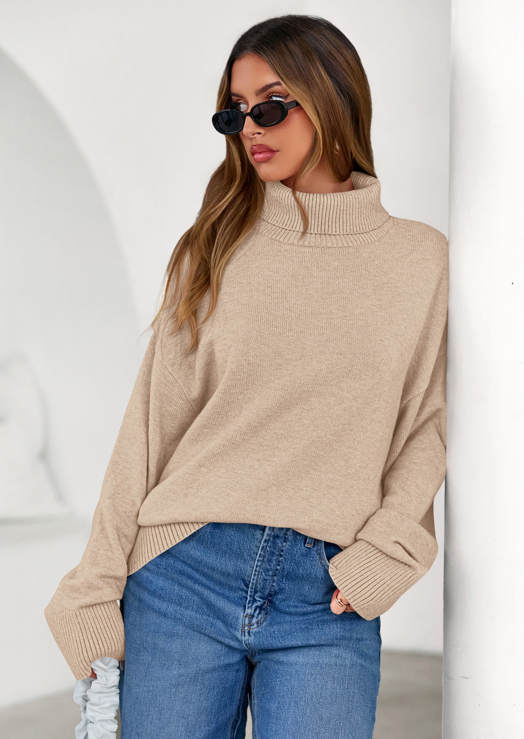 PRETTYGARDEN Womens Turtleneck Long Sleeve Sweater Fall Trendy Loose Fit Casual Tops Chunky Knit Pullover Sweaters