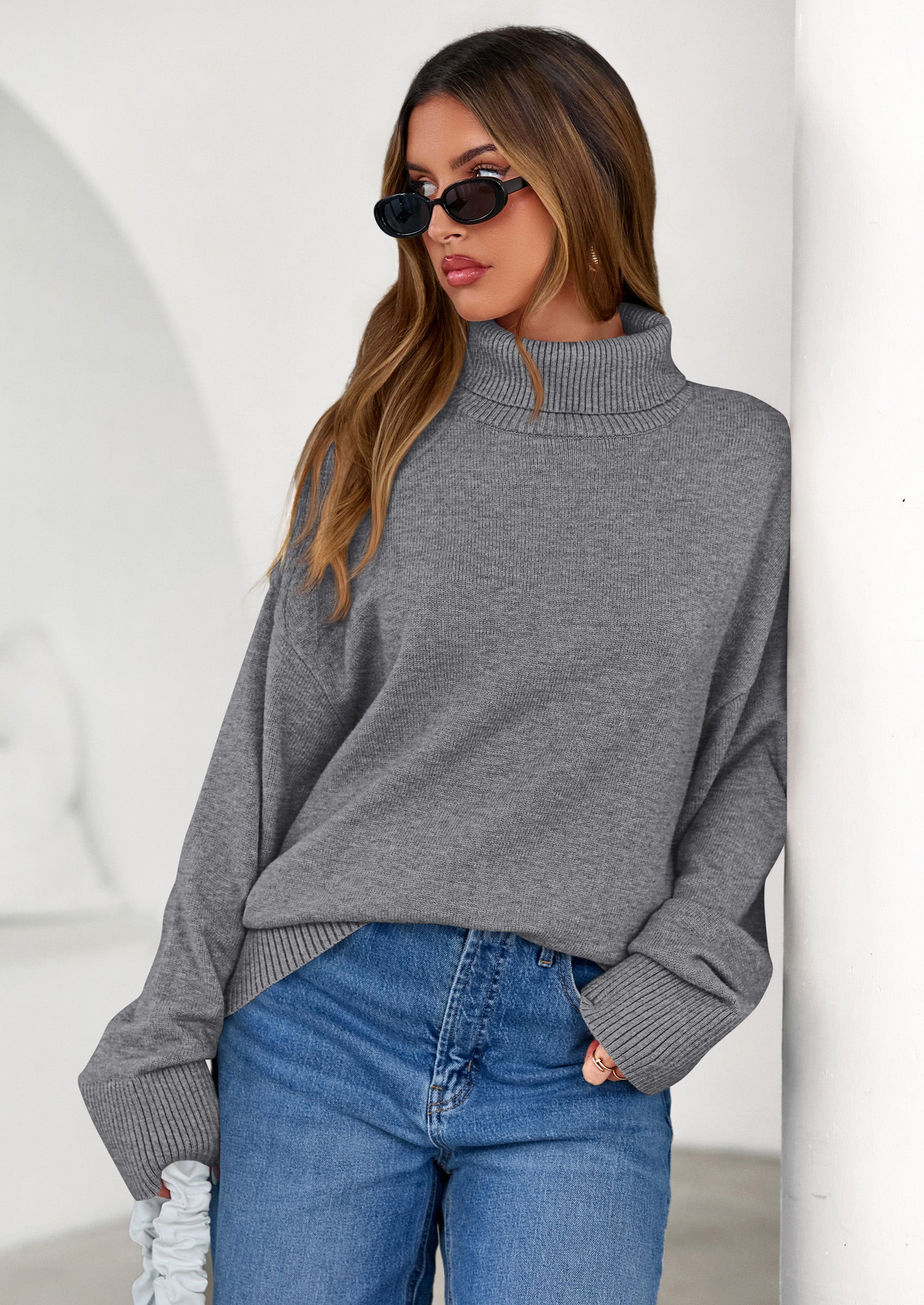 PRETTYGARDEN Womens Turtleneck Long Sleeve Sweater Fall Trendy Loose Fit Casual Tops Chunky Knit Pullover Sweaters
