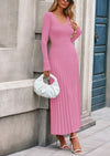 PRETTYGARDEN Women Sweater Dress Fall Fashion Long Sleeve V Neck Ribbed Knit Pleated A Line Elegant Maxi Winter Dresses