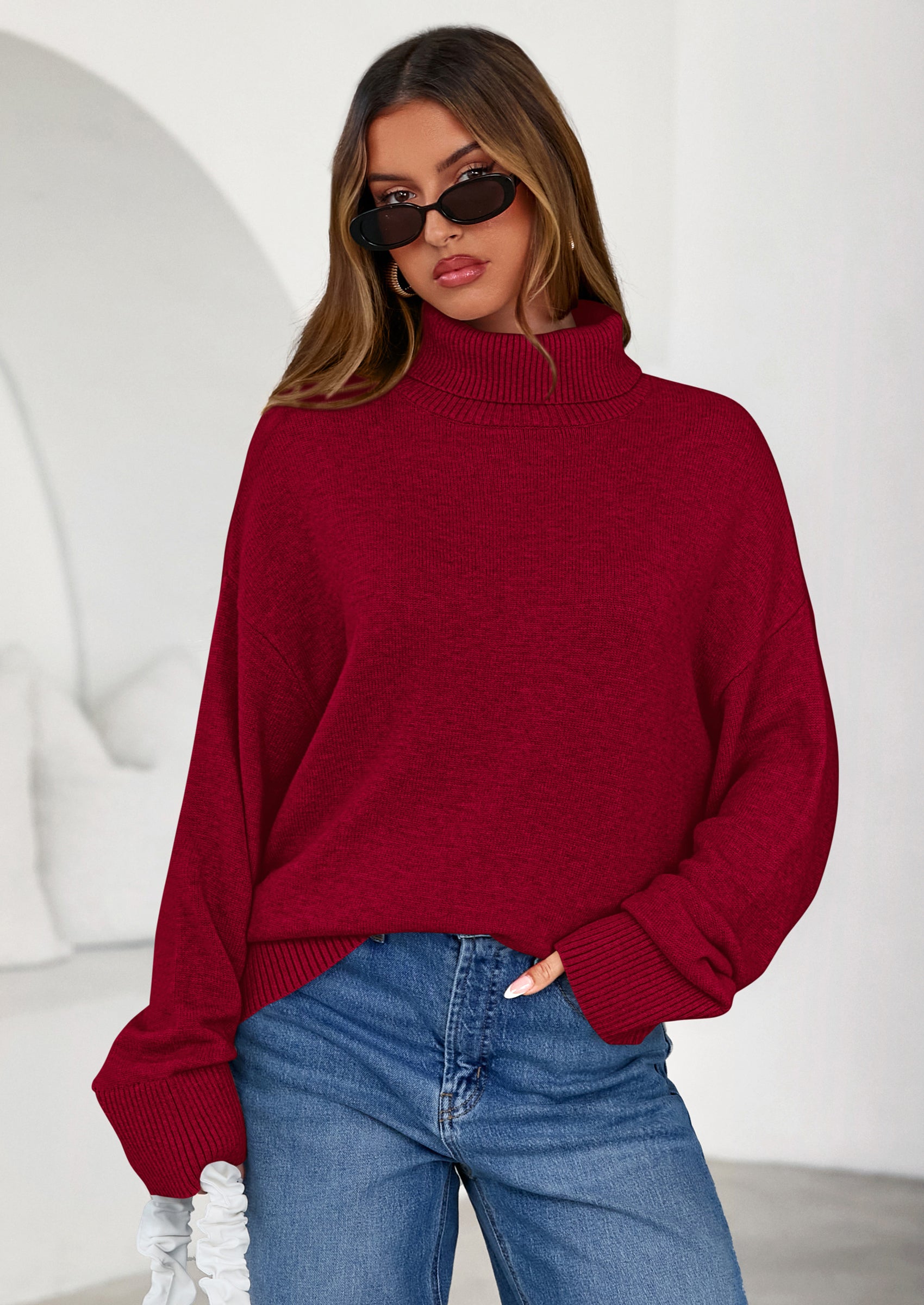 PRETTYGARDEN Womens Turtleneck Long Sleeve Sweater Fall Trendy Loose Fit Casual Tops Chunky Knit Pullover Sweaters