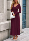 PRETTYGARDEN Women Sweater Dress Fall Fashion Long Sleeve V Neck Ribbed Knit Pleated A Line Elegant Maxi Winter Dresses