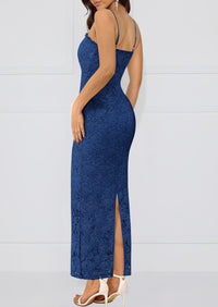 Elegant Spaghetti Strap Lace Floral Bodycon Maxi Dress