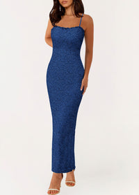 Elegant Spaghetti Strap Lace Floral Bodycon Maxi Dress