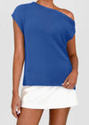 PRETTYGARDEN Womens Off The Shoulder Tops Summer Casual Short Sleeve Tunic T Shirts Lightweight Knit Sweaters