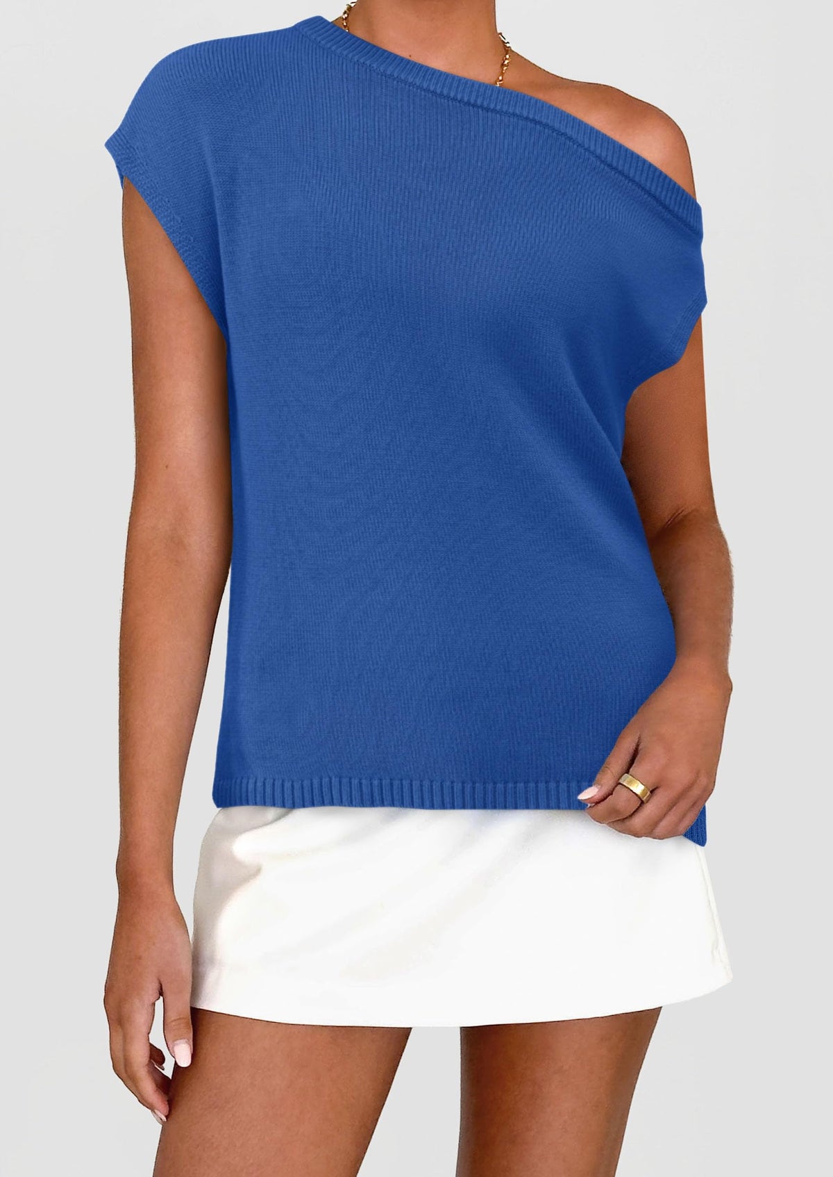Off The Shoulder Casual Short Sleeve Tunic Lightweight Knit Sweaters