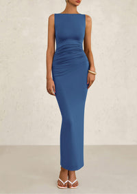 Sleeveless Ruched Bodycon Slit Long Maxi Dresses