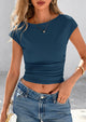 Ruched Crop Cap Sleeve Ribbed Knit Fitted Going Out T-shirts