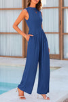 PRETTYGARDEN Womens Summer Jumpsuits Dressy Casual One Piece Outfits Sleeveless Mock Neck Wide Leg Pants Rompers with Pockets
