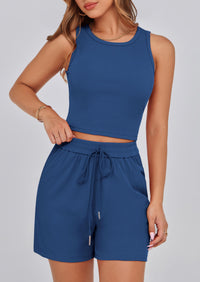 Solid Color Casual Sleeveless Two Piece Sets