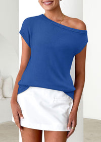 Off The Shoulder Casual Short Sleeve Tunic Lightweight Knit Sweaters