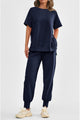 Casual Short Sleeve Tops High Waisted Sweatpants Two Piece Sets