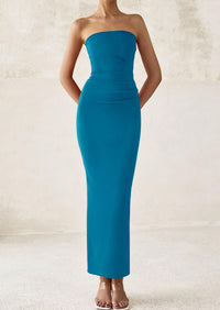 Strapless Tube Bodycon Ruched Slit Maxi Dresses