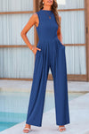 PRETTYGARDEN Womens Summer Jumpsuits Dressy Casual One Piece Outfits Sleeveless Mock Neck Wide Leg Pants Rompers with Pockets
