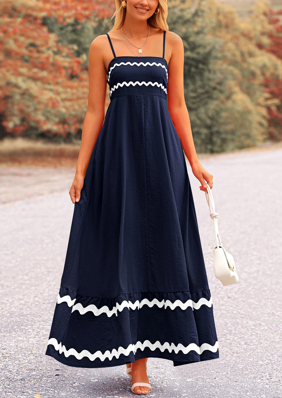 Casual Sleeveless Spaghetti Strap Ruffle Beach Flowy Maxi Dress
