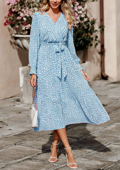 PRETTYGARDEN Women's Floral Print Boho Dress Long Sleeve Wrap V Neck Ruffle Belted A-Line Flowy Maxi Dresses