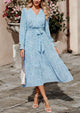 Long Sleeve V Neck Ruffle Belted Boho Dresses