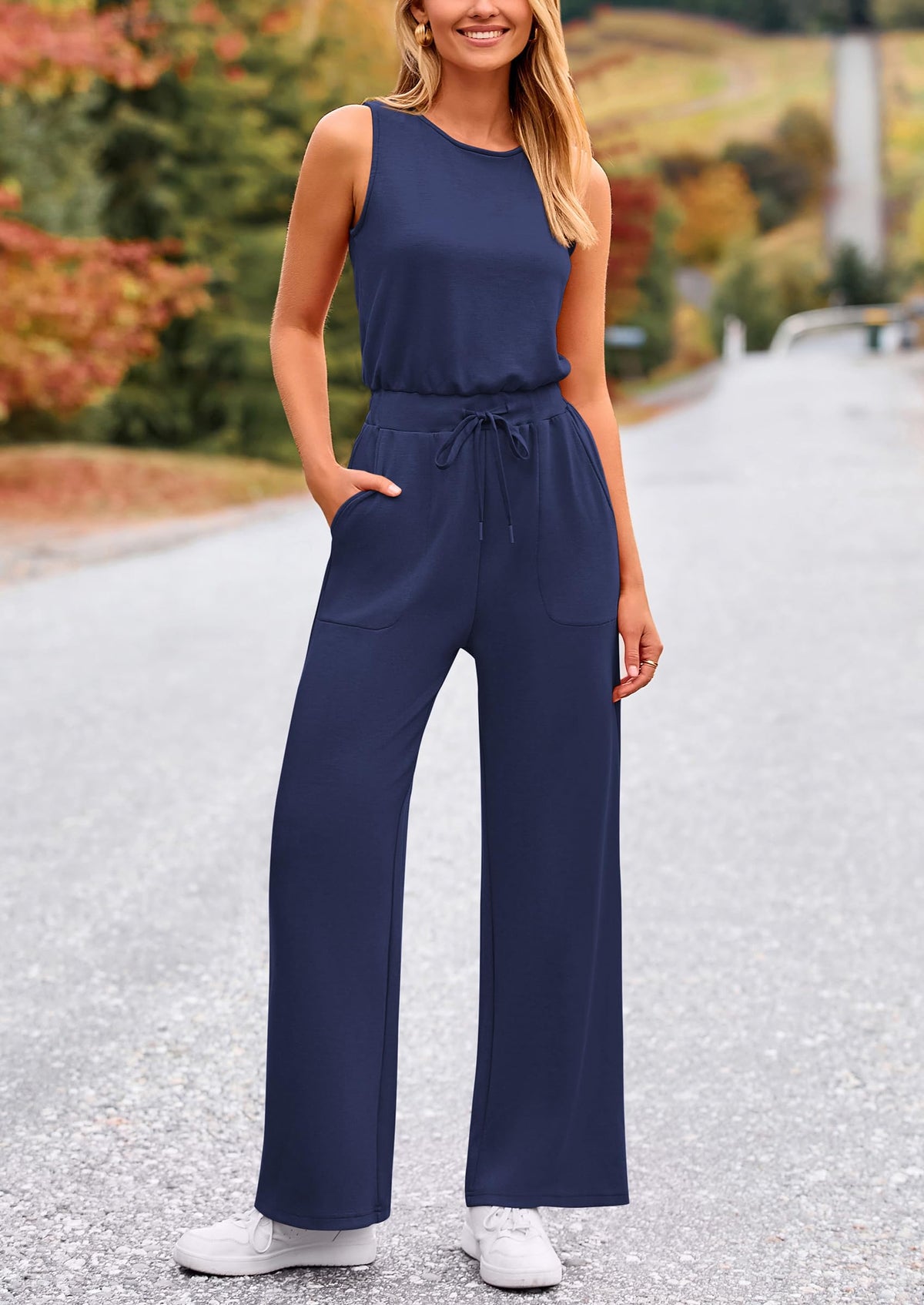 Summer One Piece Outfits Sleeveless Wide Leg Long Pants Jumpsuits