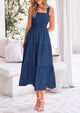 Smocked Ruffle A Line Long Flowy Sleeveless Beach Midi Dress
