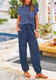 Knit Pullover Tops And High Waisted Pants Two Piece Sets