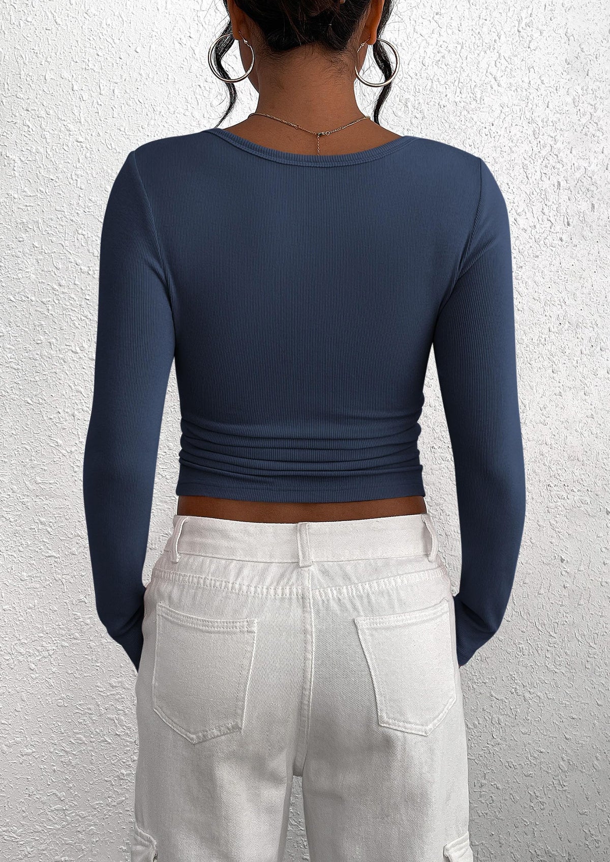 Long Sleeve Henley Button Down Ribbed Knit Slim Fit Casual T-shirts