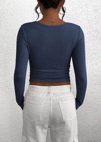 Long Sleeve Henley Button Down Ribbed Knit Slim Fit Casual T-shirts
